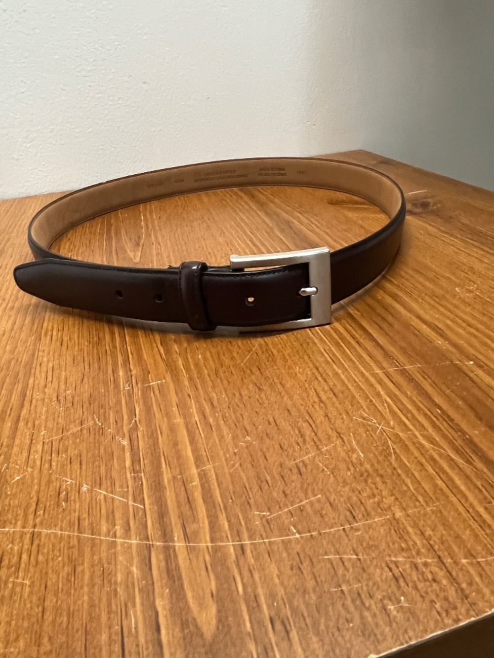 Men's Stafford Essentials Wine Color Leather Belt 40W x 46.5 " long
